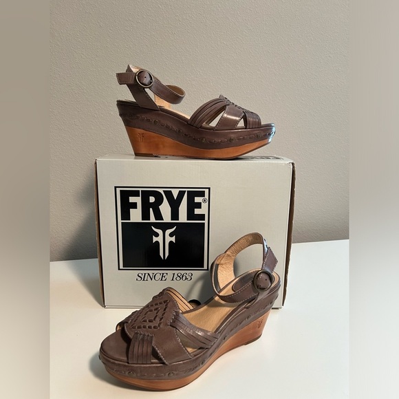 Frye Shoes - FRYE CARLIE HUARACHE WEDGE SLINGBACK SLATE LEATHER WITH BOX SIZE 8
